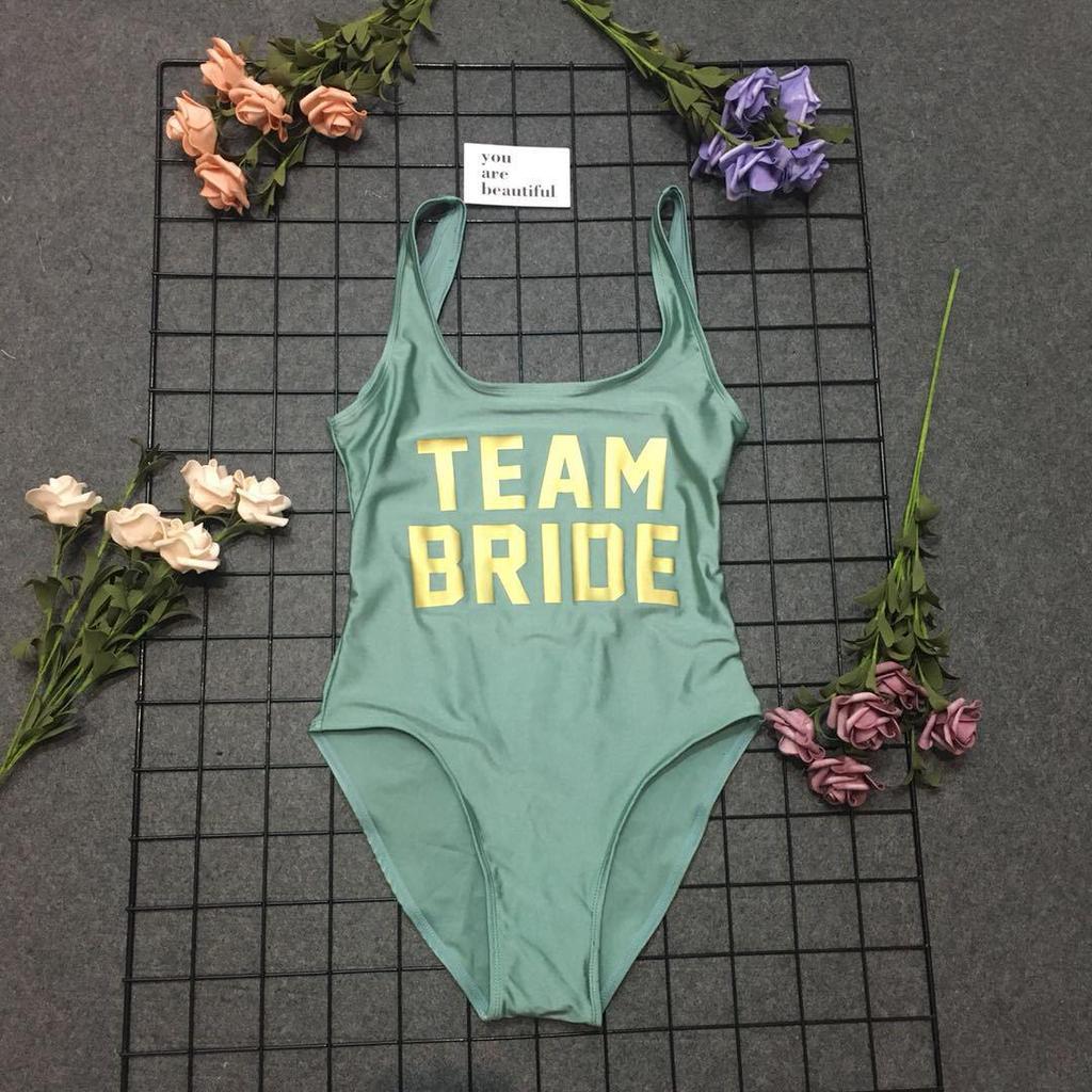 Gold Letter 'Team Bride' Backless One-Piece Swimsuit