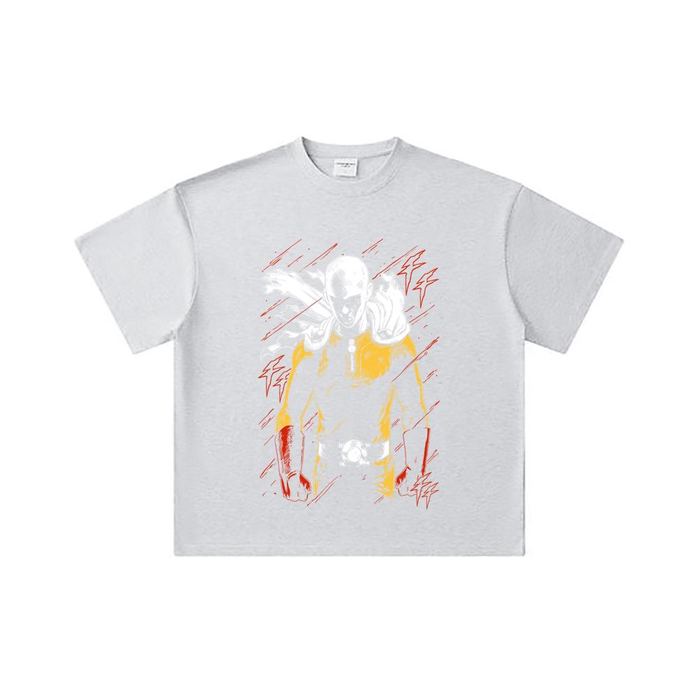 260 GSM Double Yarn 32 Count 100% Cotton One Punch Man V1 Saitama Print Unisex Heavy Cotton T Shirt