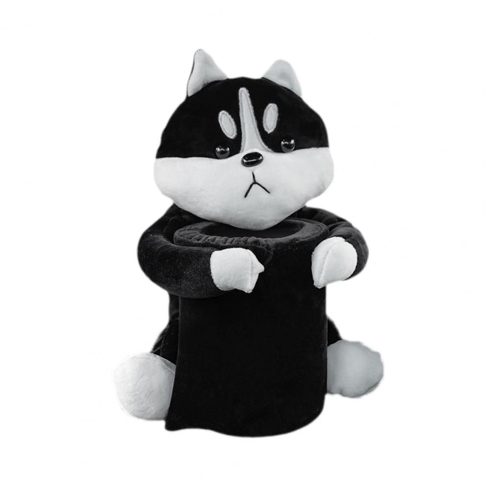 Cartoon Dog Car Trash Can with Storage Compartment Creative Animal Tissue Box Decorative Organizer Plush Car Tissue Box