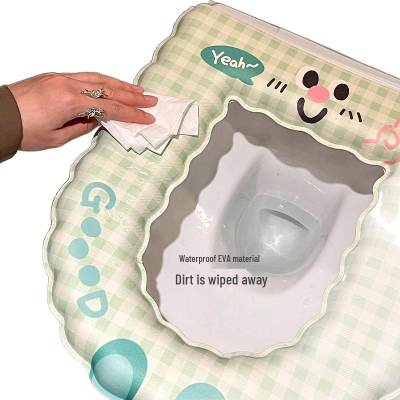 EVA Waterproof Antibacterial Toilet Seat Cover - Washable, Universal, Cute Design, Adhesive Cushion for All Seasons