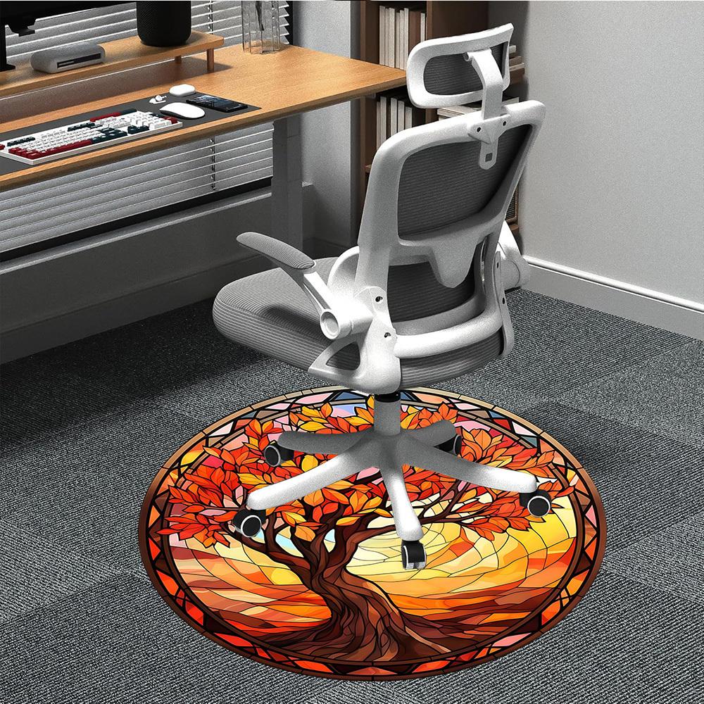 1pc Autumn Tree Office Round Area Rug, Under Office Chairs Bedroom Living Room Home Decor, Room Deco