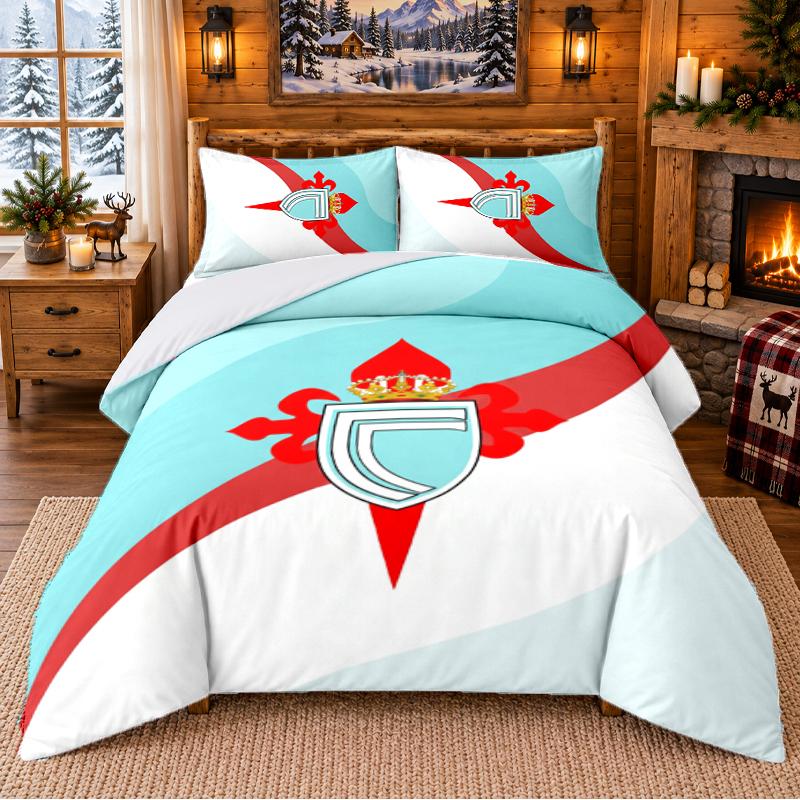 Printed 3Pcs Bedding Set Celta Vigo FC Pattern Bed Sheet Pillowcase For Bedroom Decor
