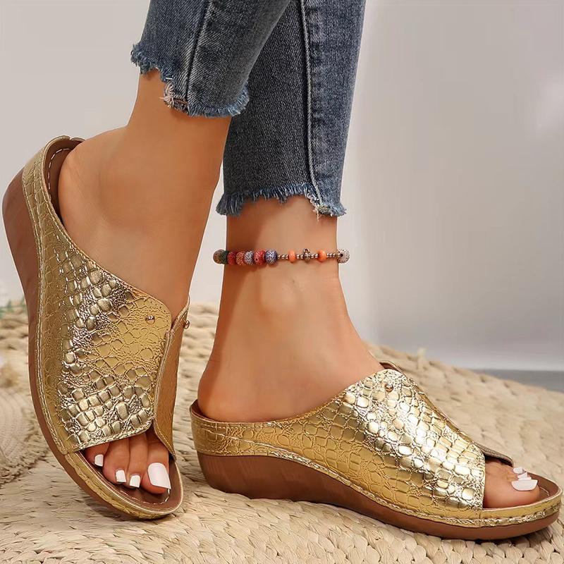 Women's Sandals Luxury Summer Sandals With Heels Bling Summer Shoes Woman Wedges Heeled Slippers Sandalias Mujer Footwear Women