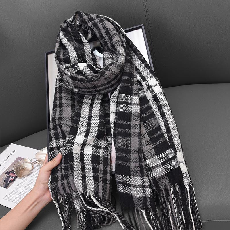 New Knitted Retro Scarf Headscarf Winter Women Men Preppy Plaid Tassels Scarve Pashmina Mujer Femme Male Foulard Wrap Shawl