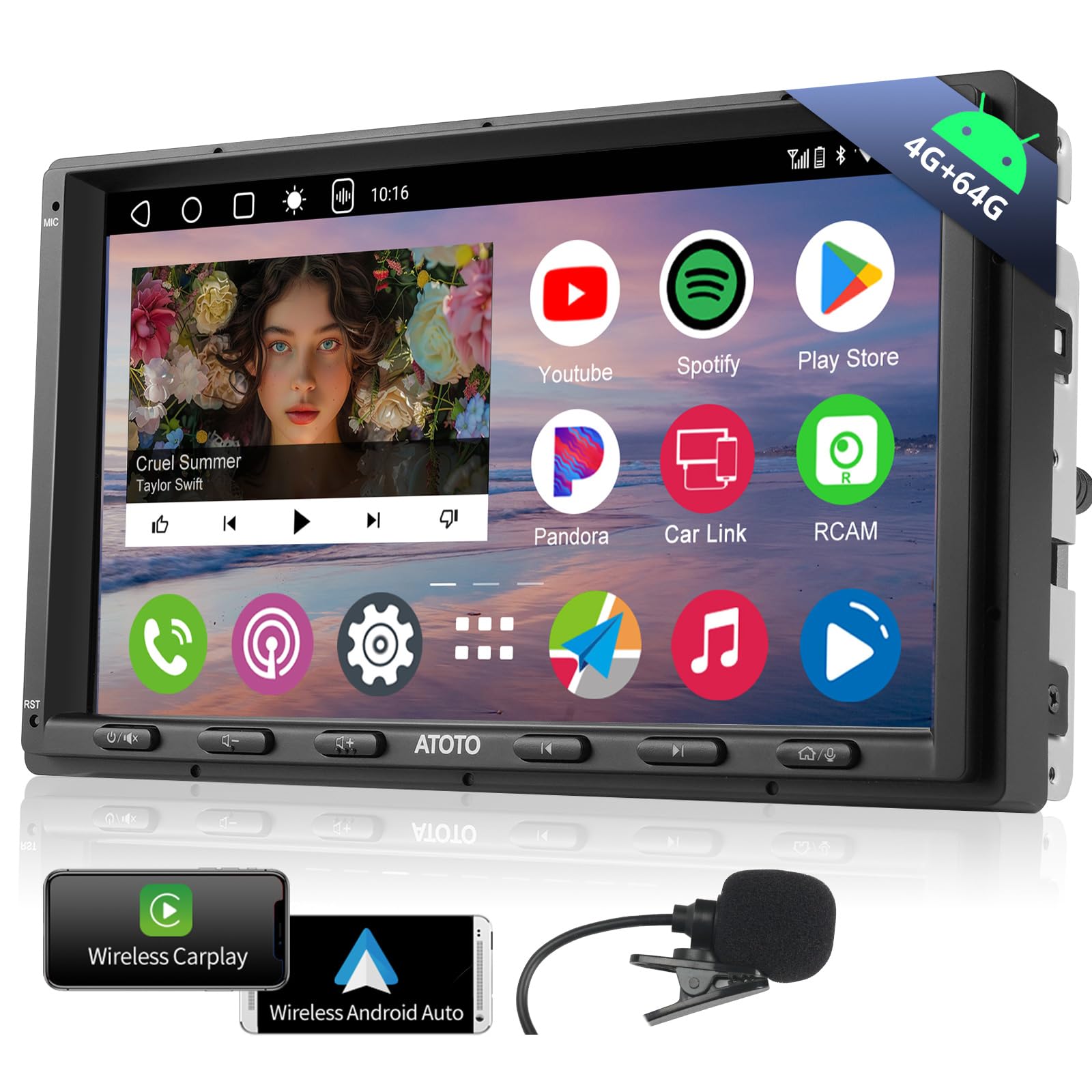 

A6 Android Car Audio Car Audio 2 DIN Wireless Auto Audio Integrated Car 4G LTE SIM Audio QLED Touch FM Mirror GPS HD A6G2A7PL Навігація, Carplay/Android