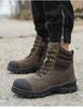 Men's High-Top Wheat Safety Shoes: European Standard, Anti-Smash, Anti-Pierce, Wear-Resistant, Durable Leather with Zipper Style.