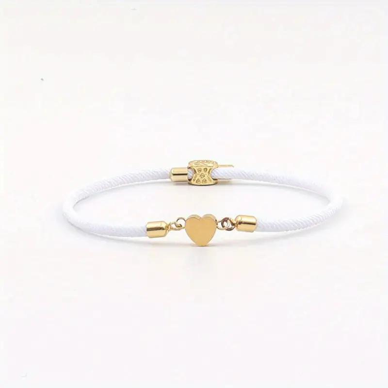 Colorful Cord Heart Charm Bracelet Set – Gold Tone Romantic Jewelry for Women, Adjustable Love Gift