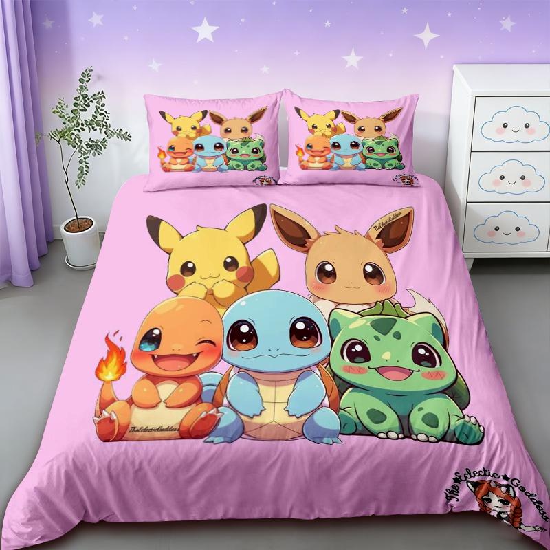 Pikachu Bedding Set Cartoon Anime Children Bedroom Quilt Cover Boy Girl Bedclothes Single Double King Duvet Cover Best Gifts