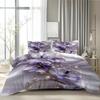 3-teiliges Hellviolettes Bettwäscheset Perlenblumen-Druck Gemütlicher Bettbezug King Queen Twin Größe Geburtstagsgeschenk für Erwachsene Schlafzimmerdeko