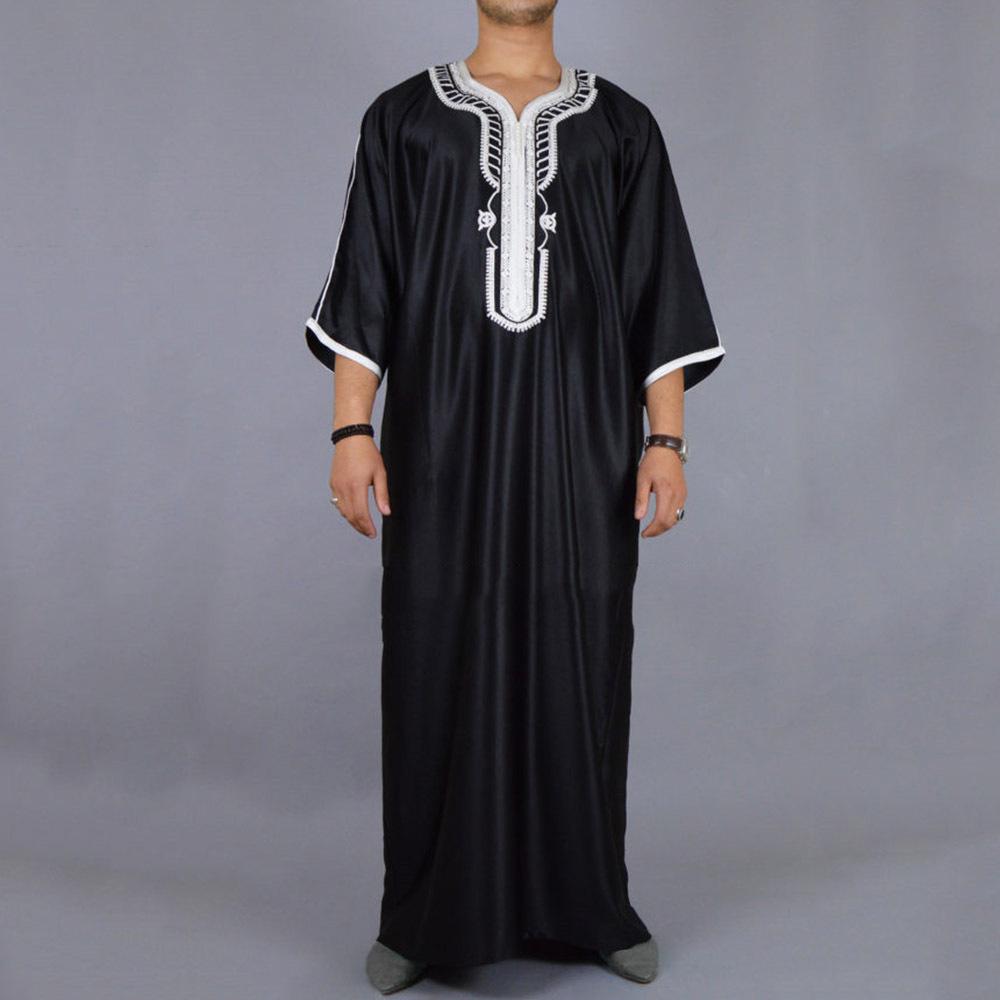 2023 New Style Men's Mid-Length Blue Arabic Robe with Short Sleeves