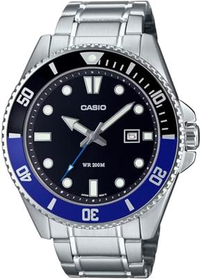 Standard Analog Sports Watch, 20 ATM Water Resistant, Men's MDV-107D-1A2V, Black with Blue Bezel, Metal Band, Overseas Model [Parallel Import]