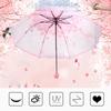 Fashion Automatic Cute Sakura Rain Umbrella Transparent Three-fold Umbrella Cherry Blossom Mushroom Sakura Umbrella Rain Gear