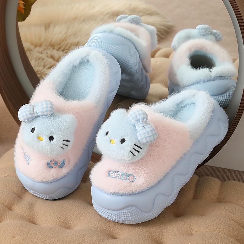 Women's Winter Thick-Soled Cotton Slippers: Cute Bow, Fluffy, Warm, Non-Slip, Height-Enhancing