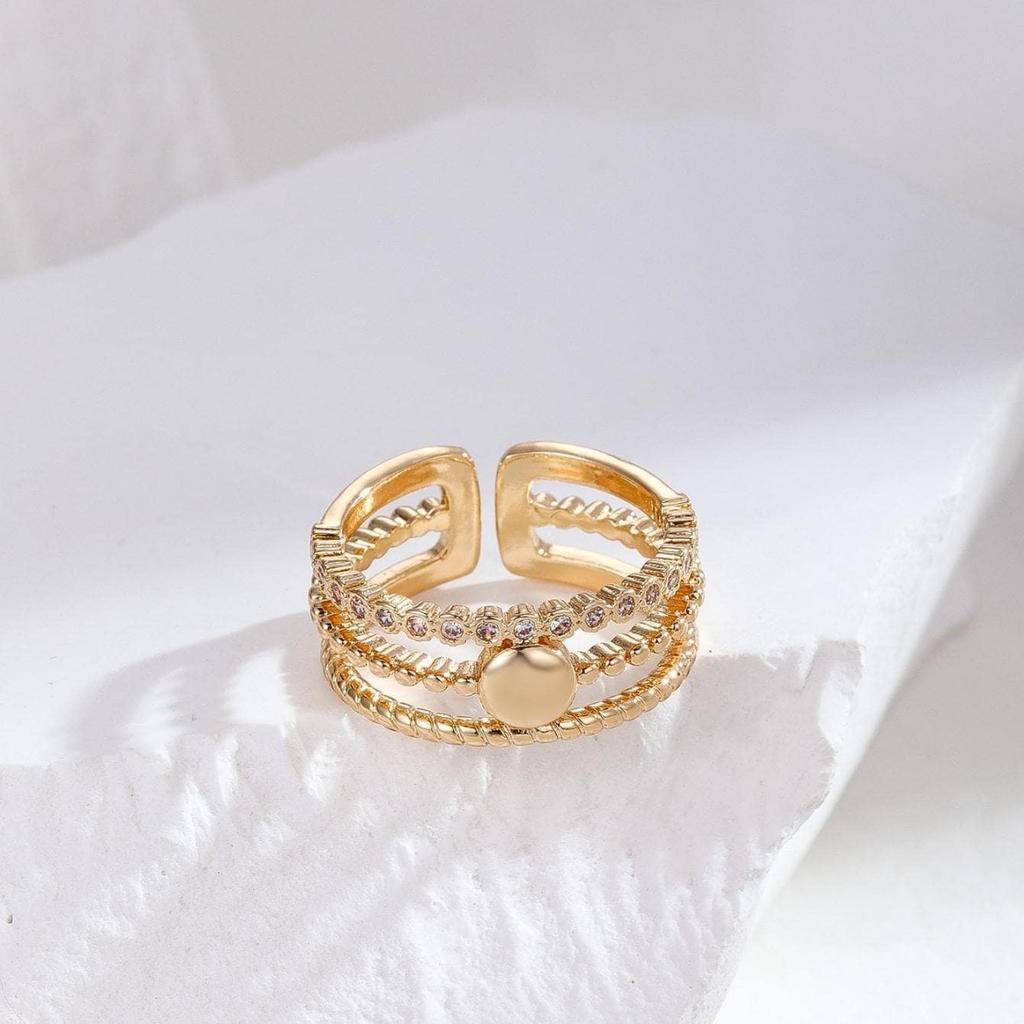 American Style Full Diamond Multi-layer Ring Versatile Opening Adjustment Women's Ring Inlaid Zircon Niche Design Couple Ring