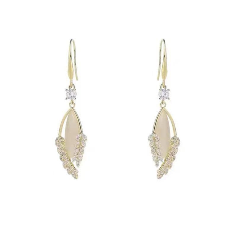Fashion Exquisite Shiny Wheat Ear Leaf Earrings For Women Girls Elegant Light Luxury Earrings Jewelry Accessories Gifts