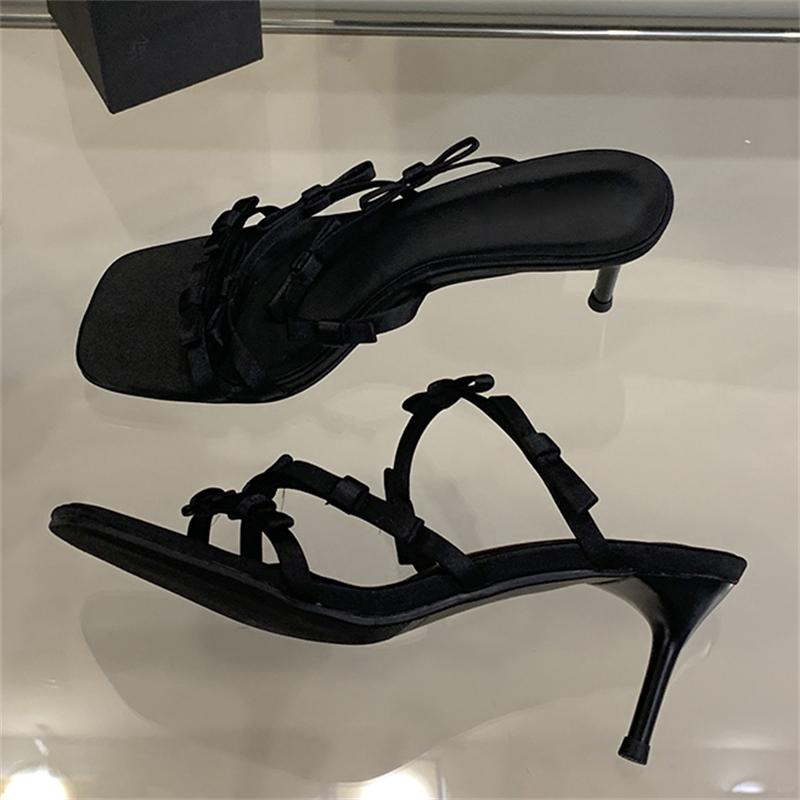 Fashion Eilyken Summer Fashion Leopard Narrow Band Woman Slippers Thin Low Heels Party Stripper Ladies Mules Slides Zapatos Mujer