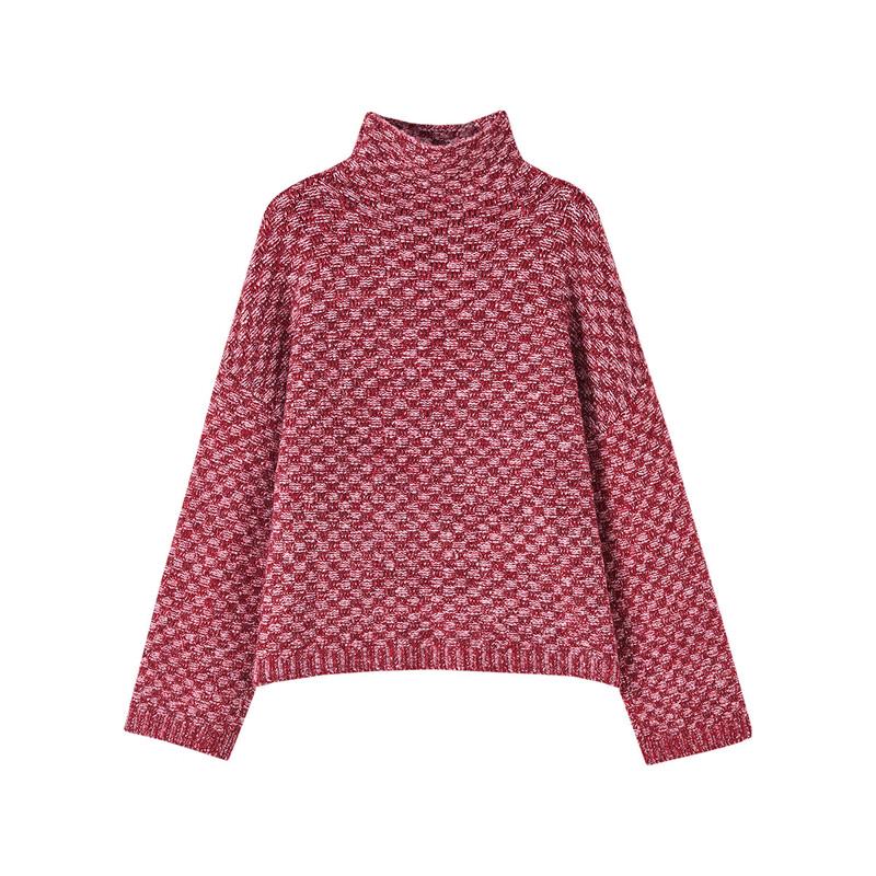 Demana Women's Cozy High-Neck Plaid Knit Sweater