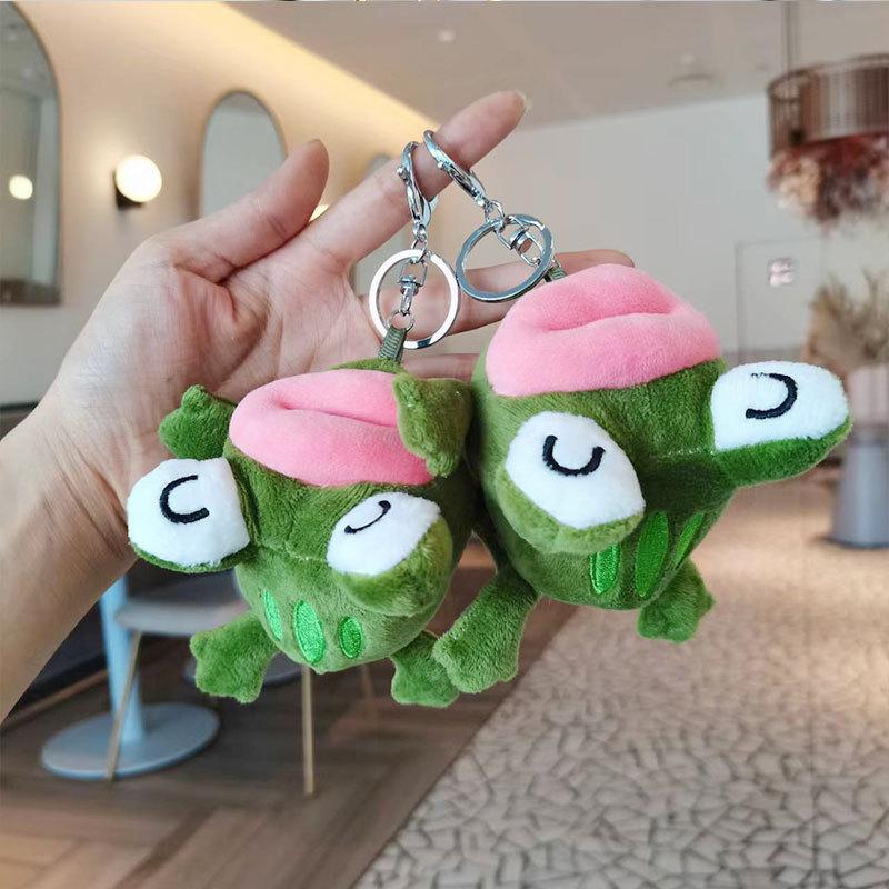 8cm Cartoon Red Lip Frog Plush Doll Backpack Schoolbag Pendant Soft Stuffed Animal Frog Peluche Keychain Boutique Doll