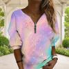 Women Plus Size V Neck Half Zip Multicolor Printed Long Sleeve Sweatshirt
