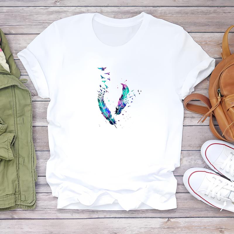 Summer trendy cute printed women's T-shirt, short-sleeve daily fashion top for women, stylish and comfortable.