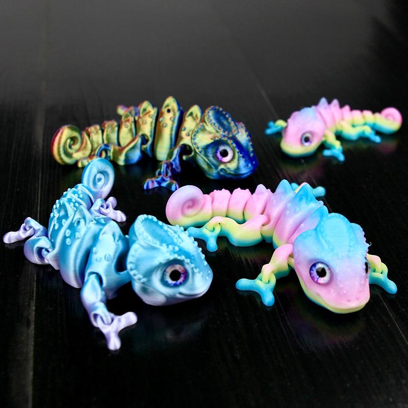 Chameleon Figures 3D Printing Multi-joint Movable Simulation Eyes for Home Accessories Kids Gift Living Room Decoration