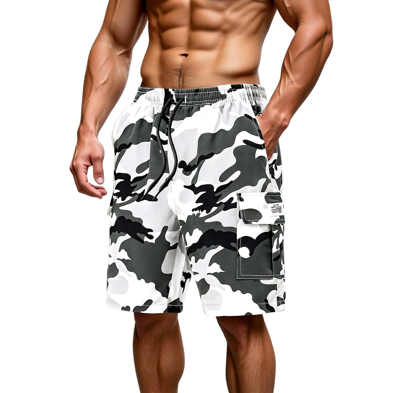 Men s Casual And Fashionable Camouflage Shorts - Men s Multi-pocket Workwear Shorts For Sports And Outdoor Wear L белый