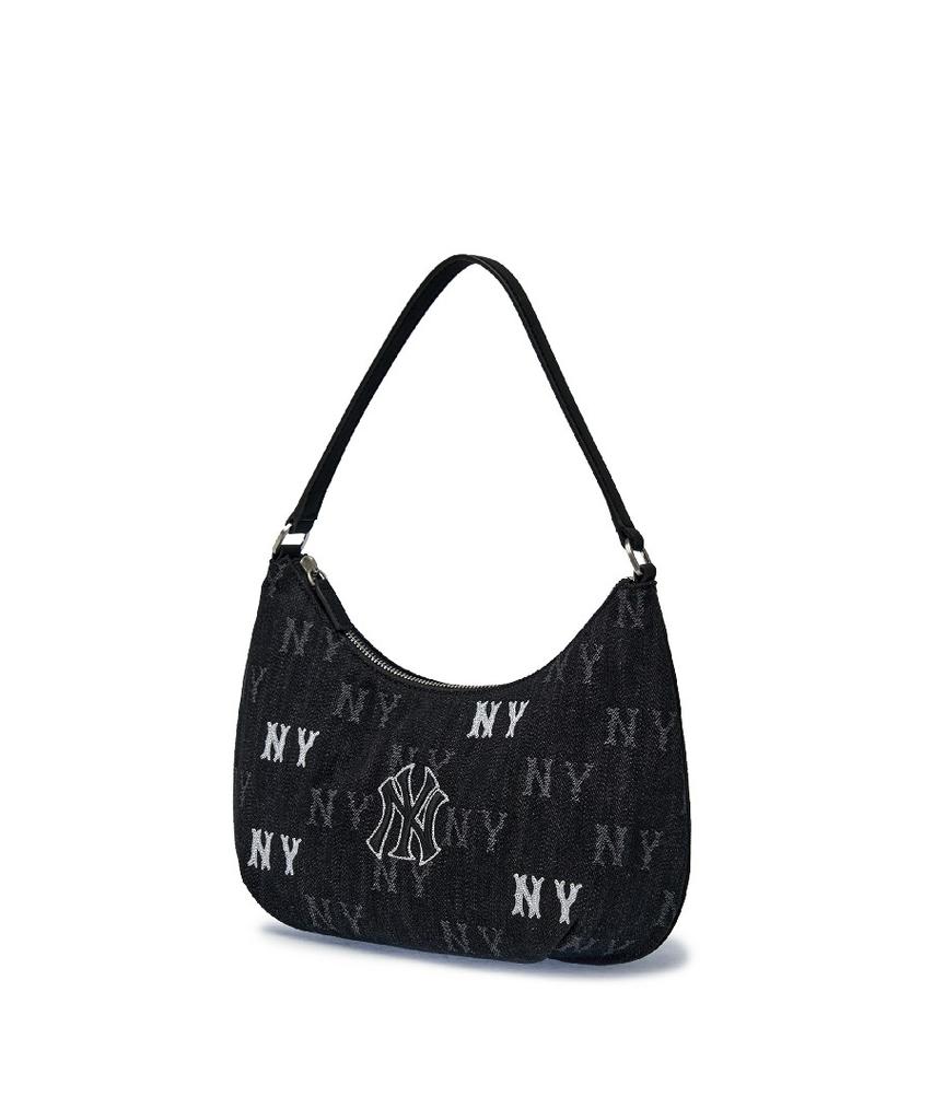 Mlb Hip Monogram Jqd Denim Hobo Bag Ny (Black)
