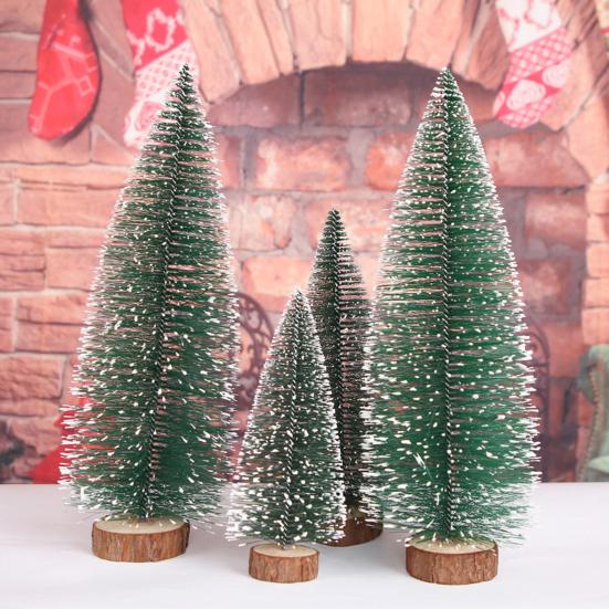 Mini Christmas Trees Snow Frost Flocked Bottle Brush Tree with Wooden Base Small Artificial