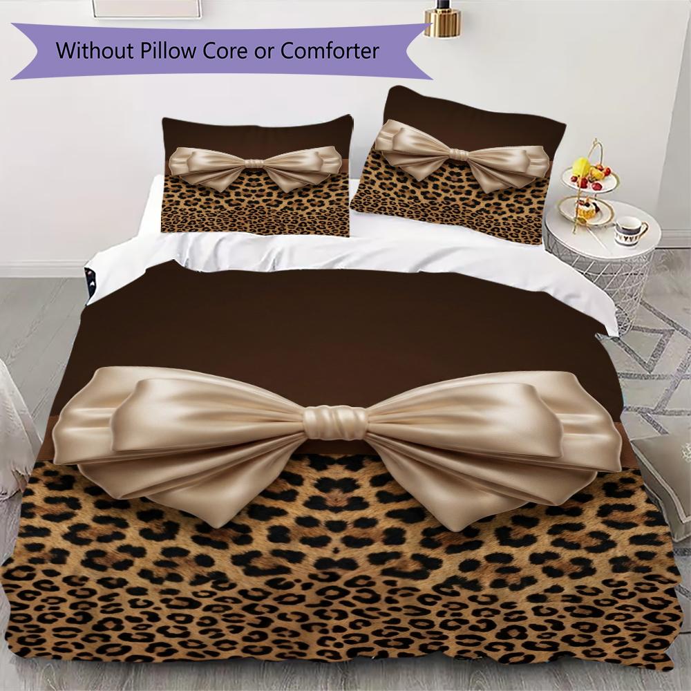 

Leopard Print Bow Pattern Bedding uilt Set uilt Cover Pillowcase Home Decoration Birthday Gift (1 * duvet cover + 2 * pillowcase without core)91 135x200cm