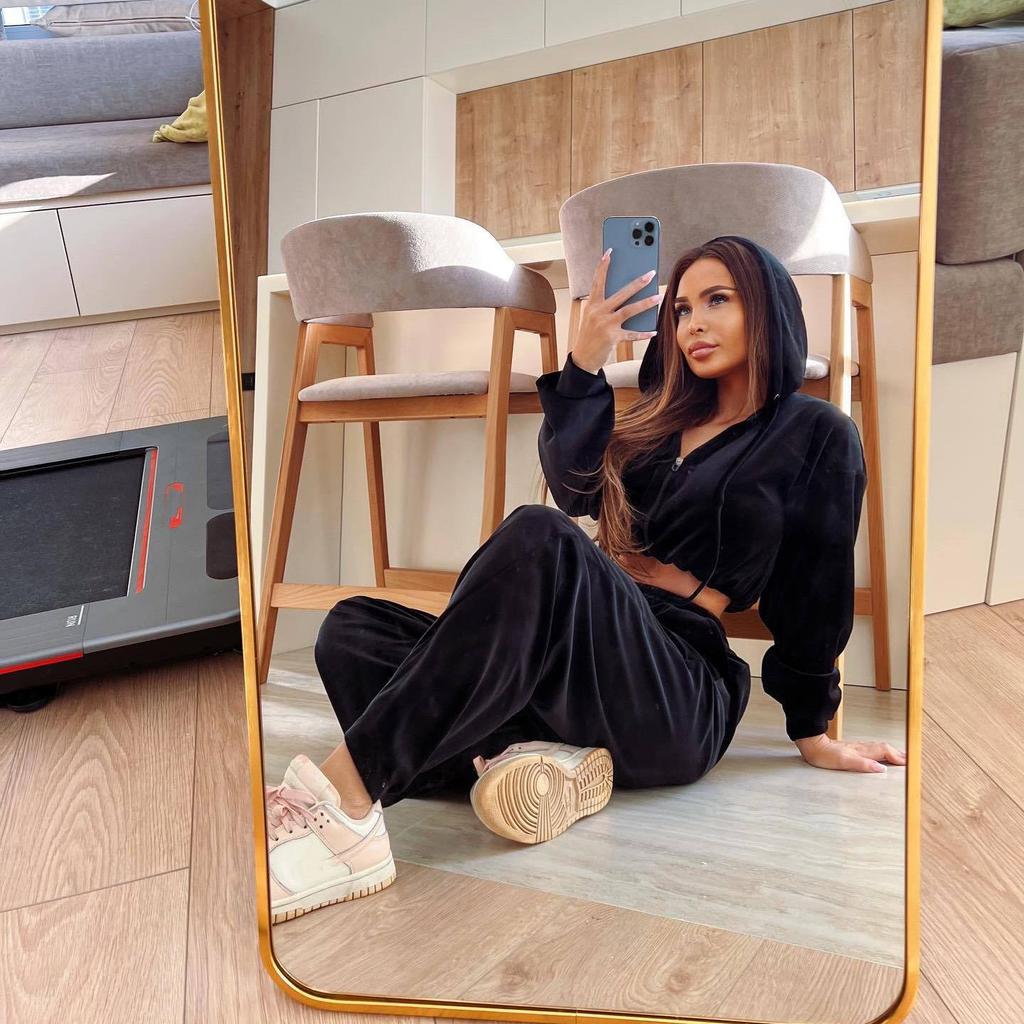 Women Solid Color Long Sleeve Hooded Hoodies Suit Autumn Winter Loose Top Wide Leg Pants