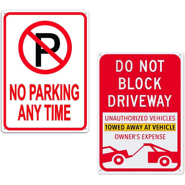 2 Pack No Parking Signs Do Not Block Driveway Signs,Unauthorized Vehicles Towed Away At Vehicle Owner's Expense Sign Easy To Tall and Read,
