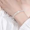 925 Silver Plated Bamboo Style Push-Pull Bangle Bracelet - Gift for Her