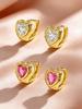 Elegant Luxury Gold Plated Zircon Love Heart Hoop Earrings for Women, Hypoallergenic Minimalist Fashion Jewelry for Daily Wear