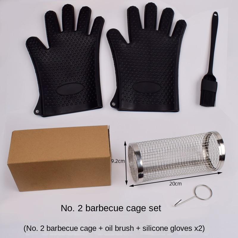 Stainless Steel Barbecue Grill Grate Barbecue Cage Camping Picnic Cookware Outdoor Round BBQ Campfire Grill Rolling Grill Basket