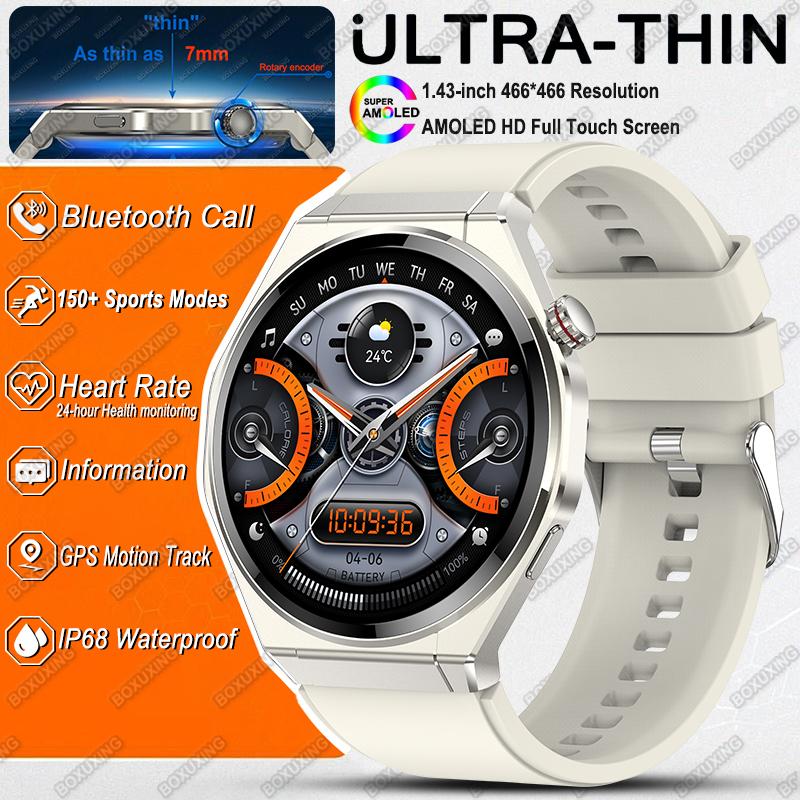 

New Ultra Thin Smart Watch Men HD AMOLED 150+Sports Health Monitor Bluetooth Call NFC IP68 Waterproof GPS Track Smartwatch Woman серебряный