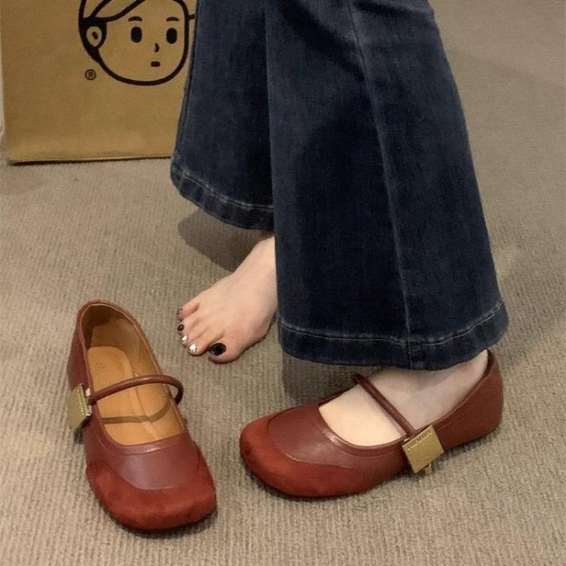 Fashion Women's Vintage Dress Flats Ballet Flats for Women Low-Cut Slip-On Round Toe Slippers Dressy Comfortable Ankle Strap Flat Shoes
