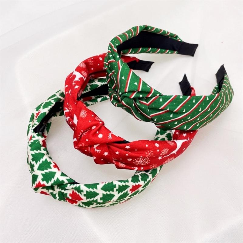 Women Headband Fashion Headband with Knot Christmas Printing Ladies Headdress