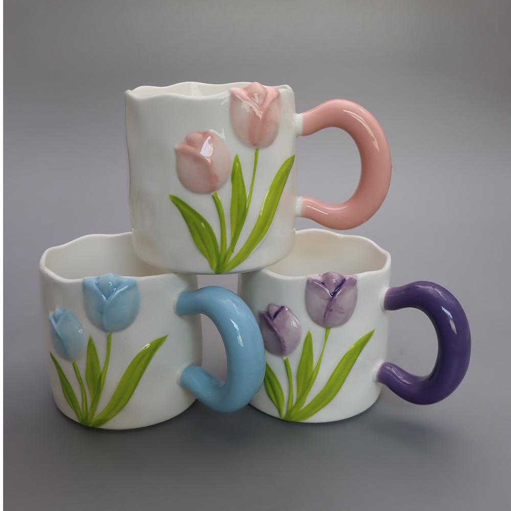 Perle Tulpenbecher Personalisierte Kreative Keramiktasse Haushalt Paar Kaffeewasserbecher Hochpräziser Becher mit Löffel