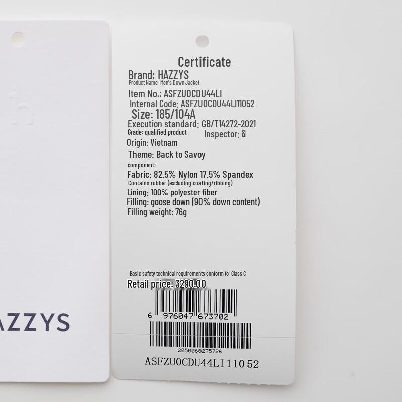 HAZZYS Men's Goose Down Puffer Jacket