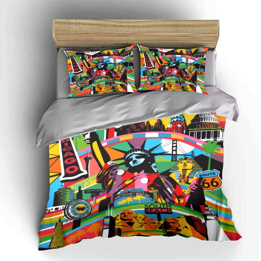 "USA Landmarks Travel Decor Set" Soft Skin-Friendly Bedding Set Includes 1 Duvet Cover And 2 Pillowcase Gift