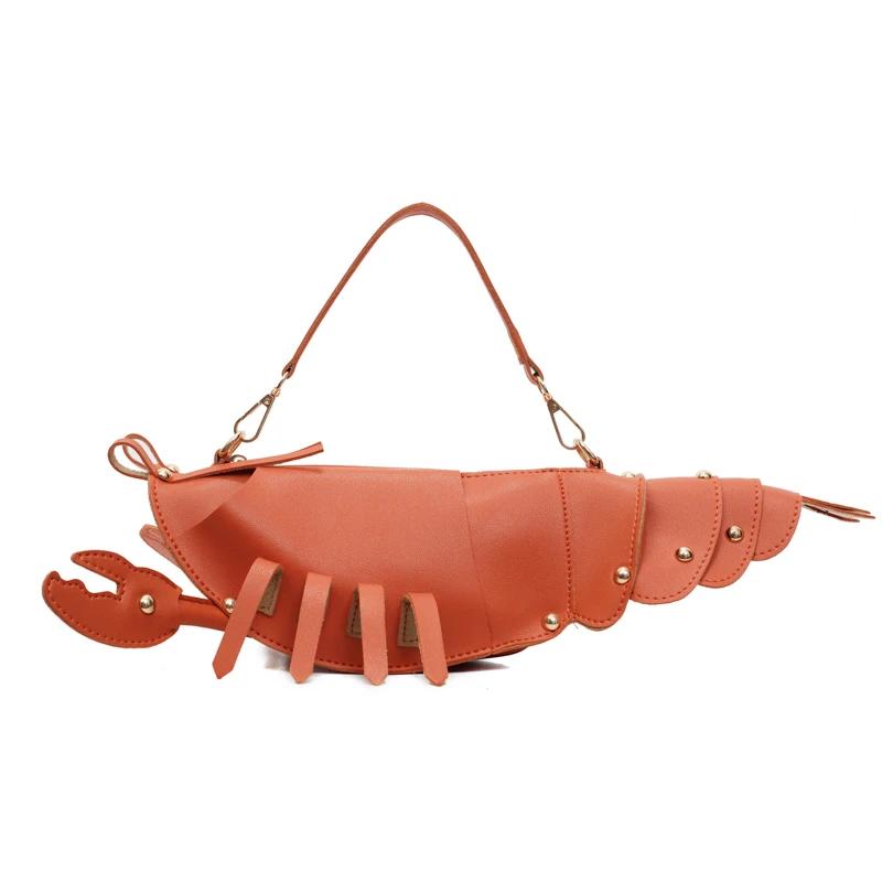 

Fashion Solid Color PU Zipper Commuting Sweet Crossbody Bags Lobster Shape Niche Rivet Ladies Shoulder Bags