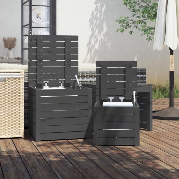 VidaXL Ensemble de boîtes de jardin 3 pcs gris bois de pin massif 823957