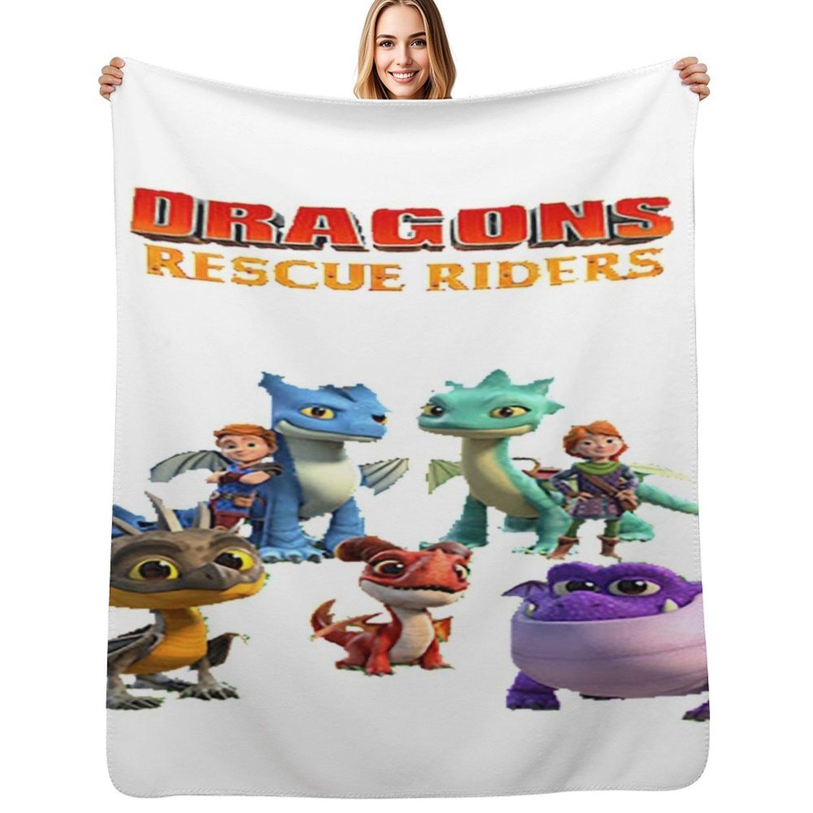 Creative Homewares Unisex White Dragons Rescue Riders Throw Blanket Warm Flannel Blanket For Couch Chair Bedroom