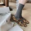 Sheepskin Version Round Head with Leopard Print Shoes Flat-bottomed Mary Jane Shoes Women's Shallow Mouth Versatile Single Shoes