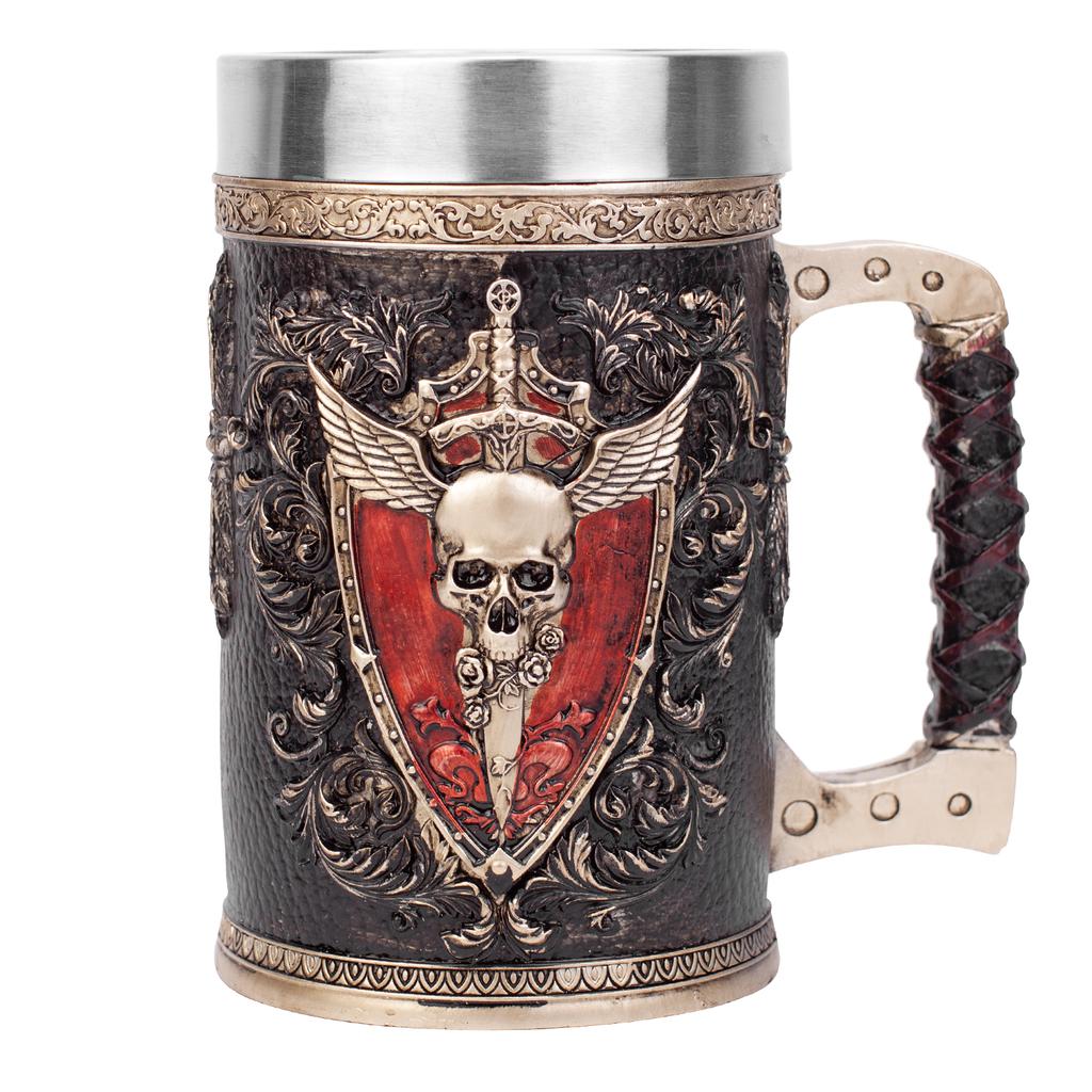 600ML Cup Universal Danegeld Tankard Mug Viking Unique Design Mugs Stainless Steel Insert Resin Beer Cup Party Halloween Gift