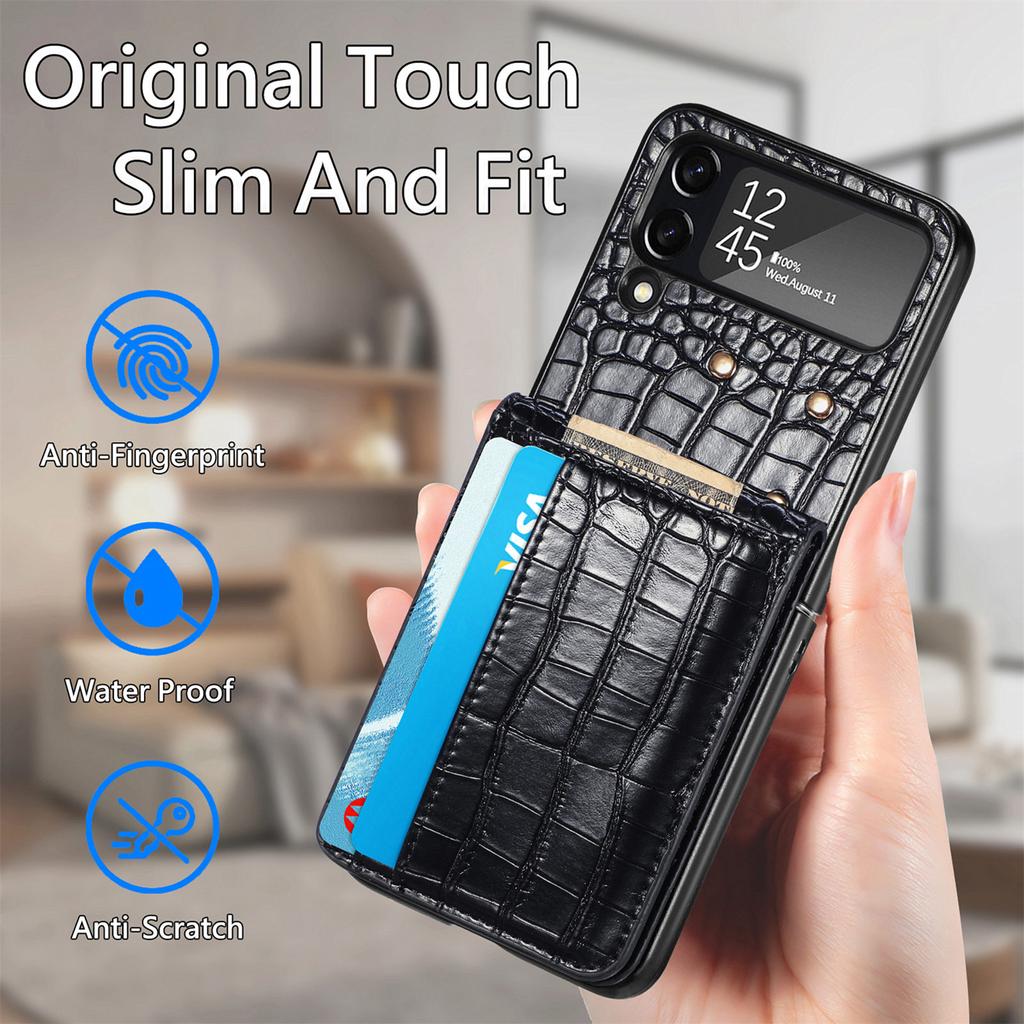 Business Full Protection Crocodile Leather Case For Samsung Galaxy Z Flip4 Flip 4 Zflip4 5g Card Pocket Cell Phone Cover