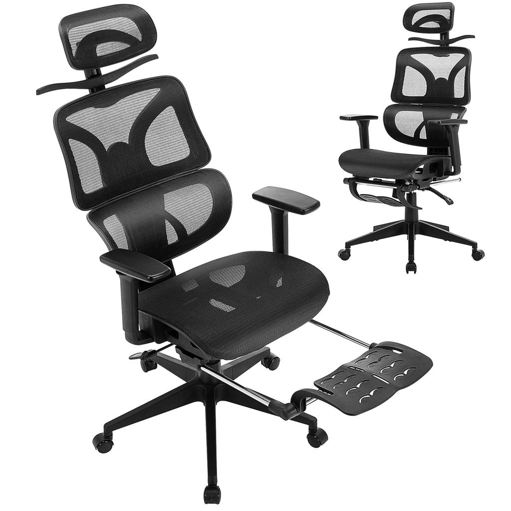 VECELO Office Mesh Desk High Back Work Chair with Rocking Lumbar 3D with Computer Home Office Black Japanese Chair, Headrest, Chair, Footrest,
