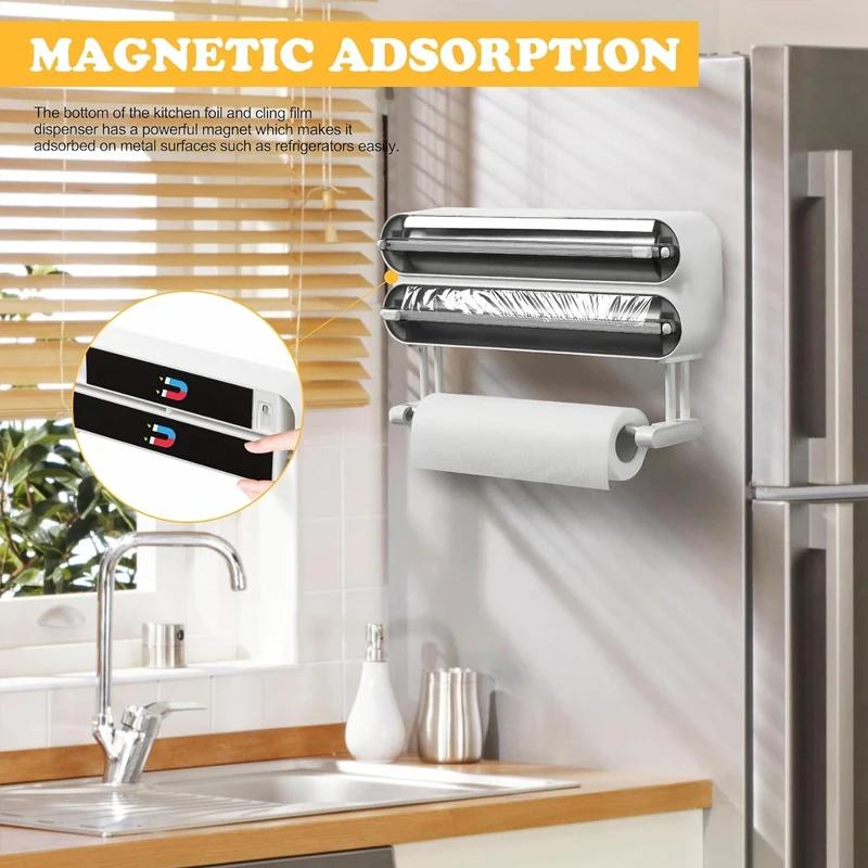 Plastic Wrap Dispenser Cutter Reusable Cling Film Dispenser Dispenser with Slide Cutter for Aluminum Foil Tin Foil Baking Paper