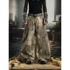 New Distressed Leopard Print Wide-leg Jeans for Men, Casual and Trendy Loose-fitting Trousers