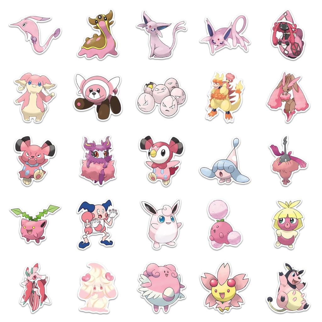 50 Pink Pokémon Anime Stickers for Notebooks, Luggage, and Skateboards